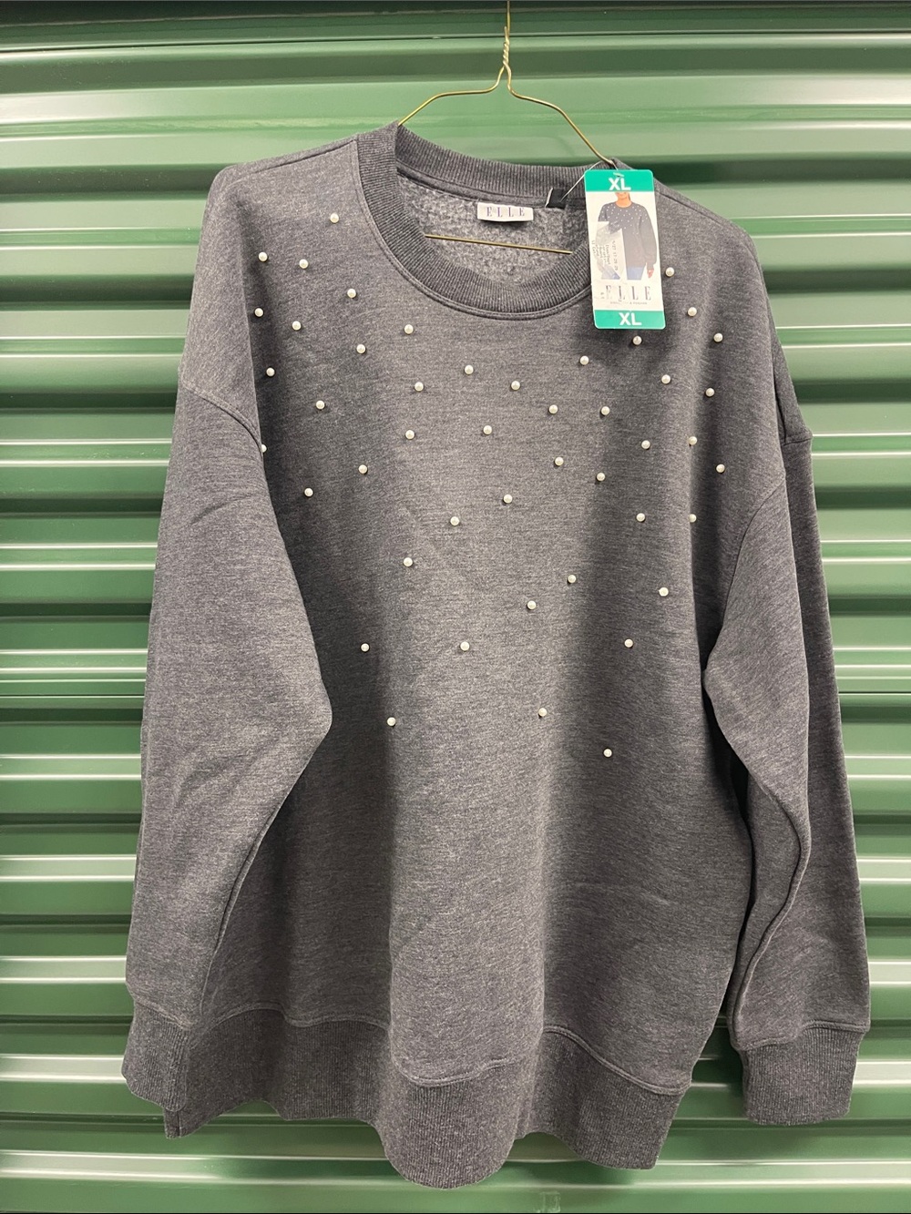Elle Charcoal Crewneck Sweatshirt with Pearl Accents